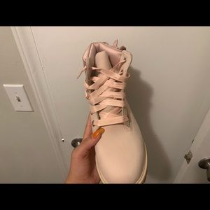 Pink and rose gold timberlands